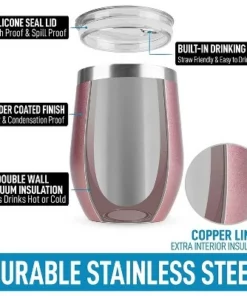 Zulay Kitchen Zulay 12oz Insulated Wine Tumbler With Lid - Stemless Stainless Steel Wine Tumblers With Lids