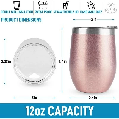 Zulay Kitchen Zulay 12oz Insulated Wine Tumbler With Lid - Stemless Stainless Steel Wine Tumblers With Lids 4 Zulay Kitchen Zulay 12oz Insulated Wine Tumbler With Lid - Stemless Stainless Steel Wine Tumblers With Lids - Image 2