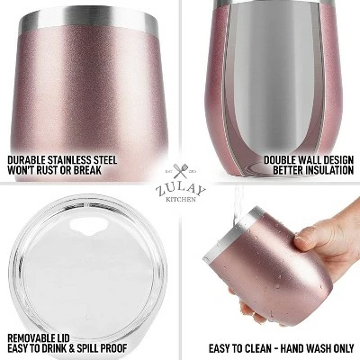 Zulay Kitchen Zulay 12oz Insulated Wine Tumbler With Lid - Stemless Stainless Steel Wine Tumblers With Lids 5 Zulay Kitchen Zulay 12oz Insulated Wine Tumbler With Lid - Stemless Stainless Steel Wine Tumblers With Lids - Image 3