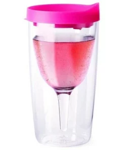 Vino2Go Pink Acrylic Insulated Wine Tumbler with Slide Lid, 10 Ounce