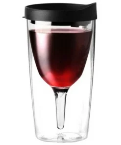 Vino2Go Business Black Acrylic Insulated Wine Tumbler with Slide Lid, 10 Ounce
