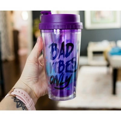 Silver Buffalo Disney Villains "Bad Vibes Only" Double-Walled Plastic Tumbler | Holds 16 Ounces 5 Silver Buffalo Disney Villains "Bad Vibes Only" Double-Walled Plastic Tumbler | Holds 16 Ounces - Image 3