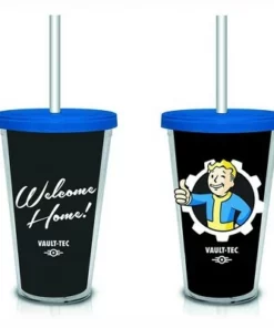 Just Funky Fallout "Welcome Home" Vault-Tec (Black) 18oz. Travel Cup with Straw