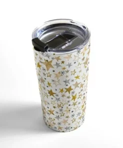 Society6 Ninola Design Winter stars holiday gold Travel Mug 20 oz Stainless Steel Travel Mug - Deny Designs