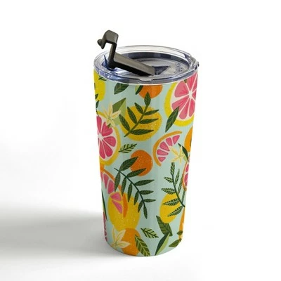 Society6 Cat Coquillette Grapefruit Blooms Mint Palette 20 oz Stainless Steel Travel Mug - Deny Designs 4 Society6 Cat Coquillette Grapefruit Blooms Mint Palette 20 oz Stainless Steel Travel Mug - Deny Designs - Image 2