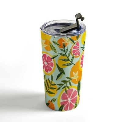 Society6 Cat Coquillette Grapefruit Blooms Mint Palette 20 oz Stainless Steel Travel Mug - Deny Designs 5 Society6 Cat Coquillette Grapefruit Blooms Mint Palette 20 oz Stainless Steel Travel Mug - Deny Designs - Image 3