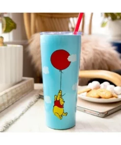 Silver Buffalo Winnie the Pooh Balloon Stainless Steel Tumbler With Straw | Holds 22 Ounces