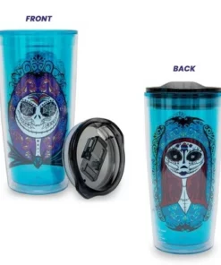 Toynk Silver Buffalo Disney Nightmare Before Christmas Sugar Skulls Plastic Travel Tumbler with Lid